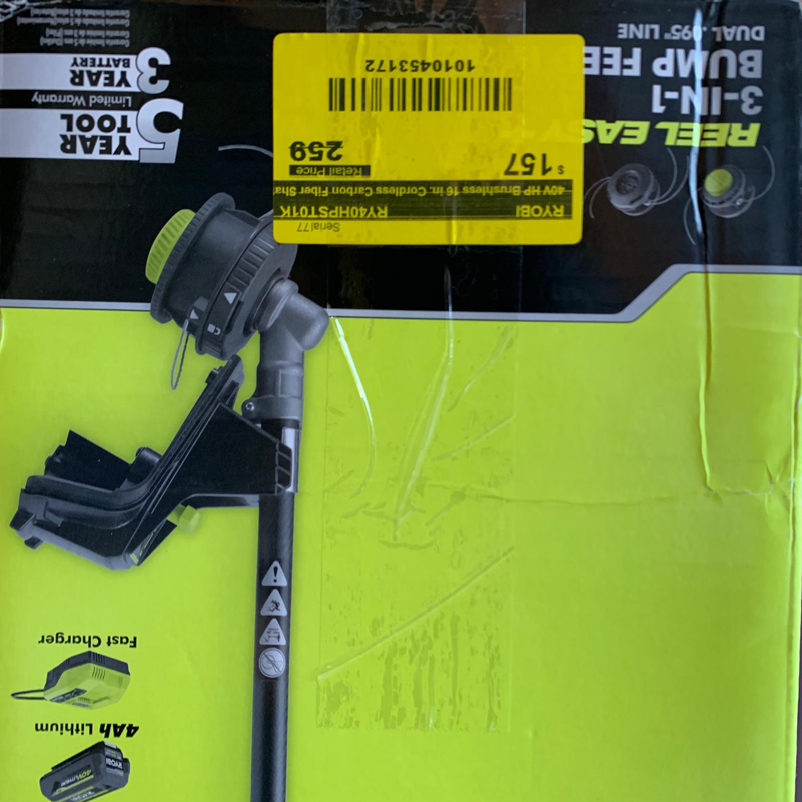 40V HP Brushless 16 in. Cordless Carbon Fiber Shaft Attachment Capable String Trimmer with 4.0 Ah Battery and Charger (RY40HPST01K) 40V HP Brushless 16 in. Cordless Carbon Fiber Shaft Attachment Capable String Trimmer with 4.0 Ah Battery and Charger (RY40HPST01K)